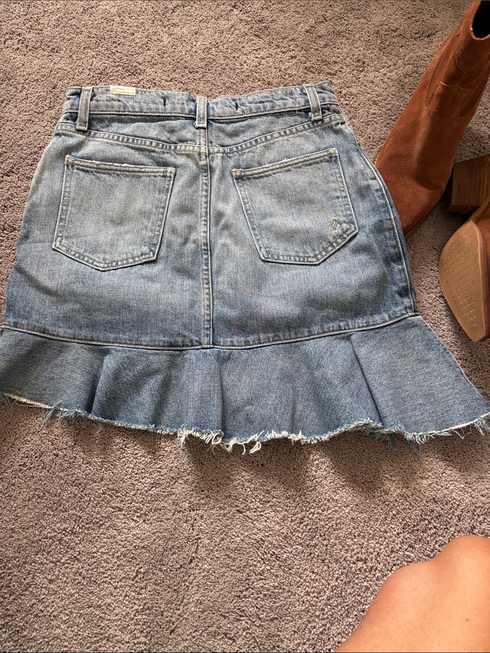 Lovers + Friends Light Blue Asymmetrical Ruffle Denim Mini Skirt - Picture 3 of 4